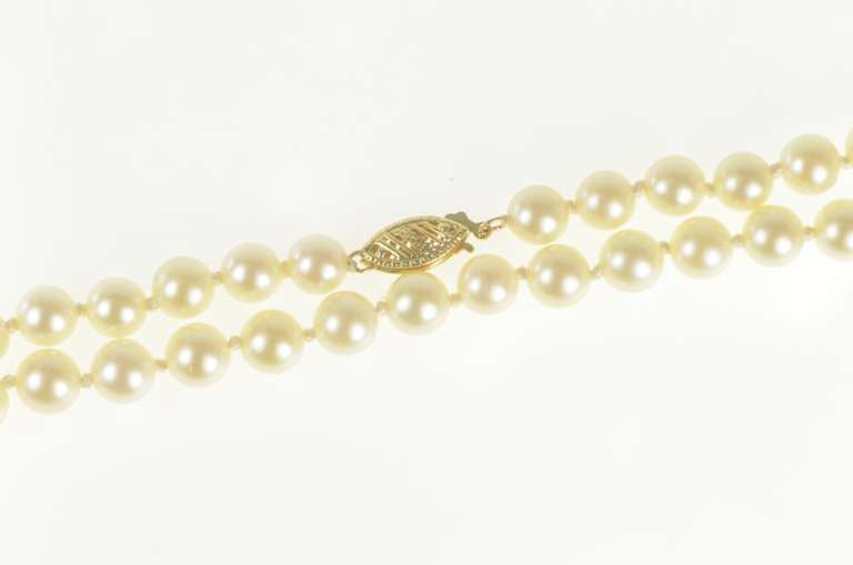 14K Yellow Gold 6.5mm Pearl Strand Classic Statement Necklace