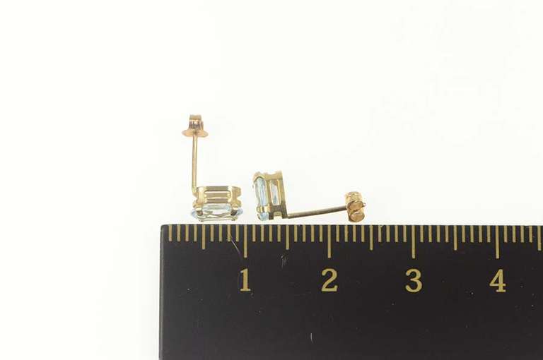 10K Yellow Gold Oval Blue Topaz Classic Solitaire Stud Earrings