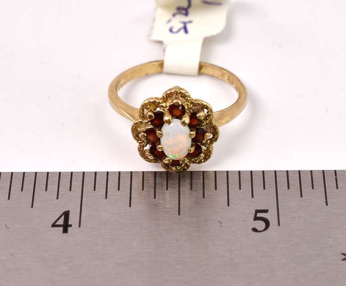 Amazing Opal and Ruby Ring in Yellow Gold