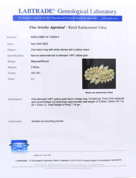 Handsome Marquoise and Round Cut Diamond Cluster Ring