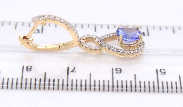 Handsome Yellow Gold Tanzanite and Diamond Drop Earrings
