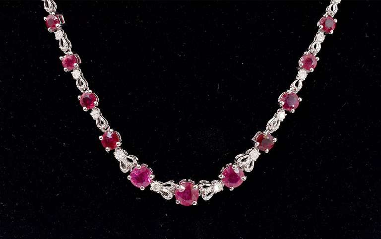 Dashing 15.82CTW Ruby & 1.68CTW Diamond Necklace in Sterling Silver