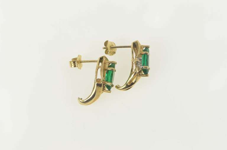 10K Yellow Gold Marquise Syn. Emerald Diamond Accent Earrings