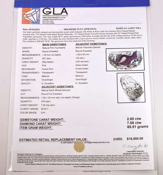 Mesmerizing 7.00CTW Diamond & 2.00CTW Tourmaline Hinged Bracelet in Sterling Silver