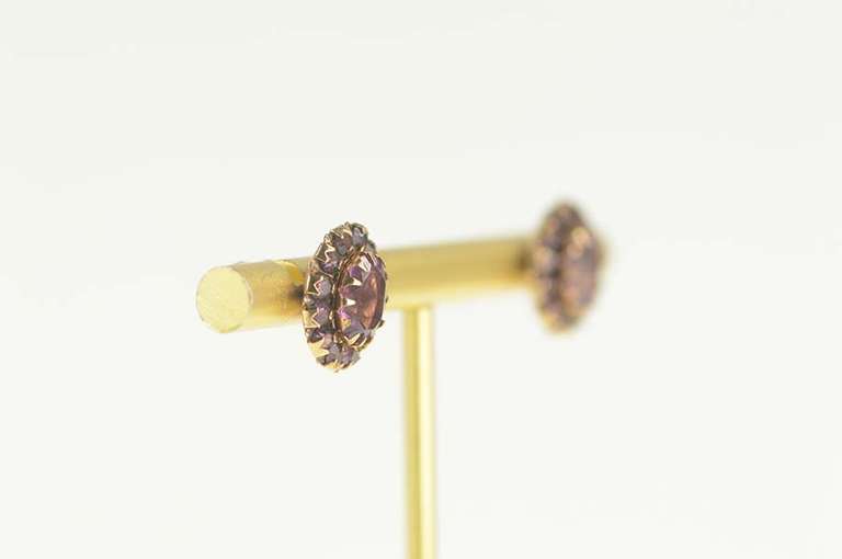14K Yellow Gold Victorian Oval Amethyst Halo Screw Back Earrings