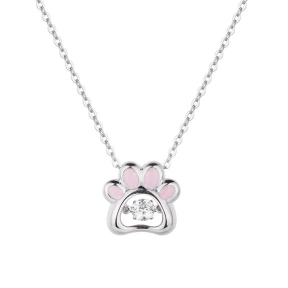 Pink Dog paw Silver Dancing Stone Pendant