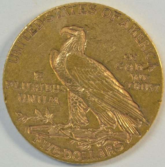 Rare key date 1910-S US $5 Indian Gold Piece in AU.