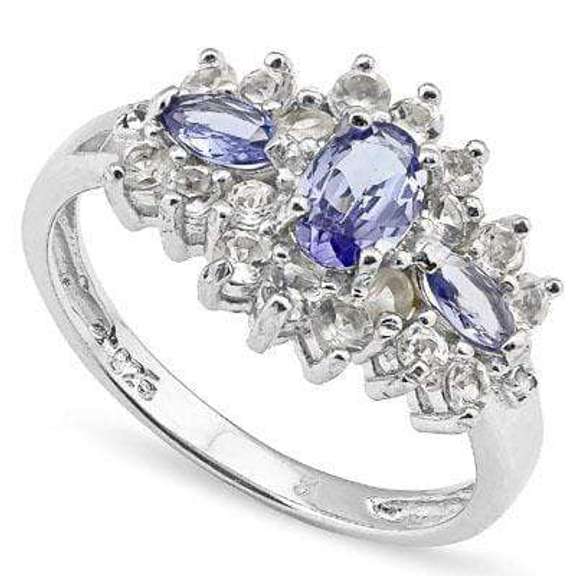 1.00 CT LAB TANZANITE & 1.17 CT LAB CREATED DIAMOND 925 STERLING SILVER RING