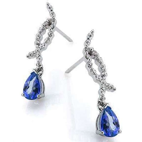 2.28 CT LAB TANZANITE & DIAMOND 925 STERLING SILVER DANGLE EARRINGS