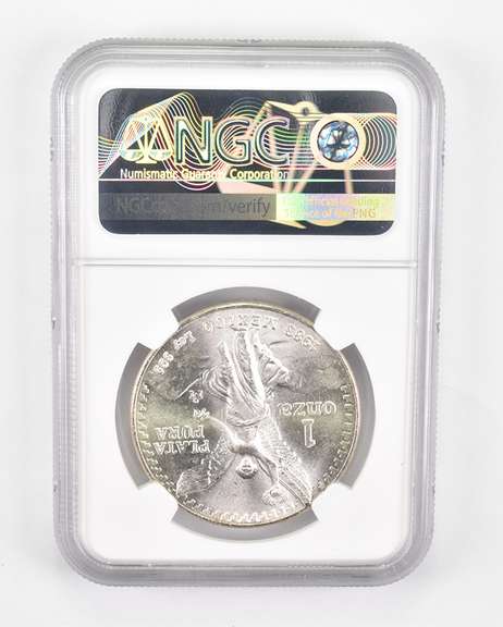 Mint Error MS66 1983 Mo Mexico 1 Silver Onza - OBV Struck Thru - NGC