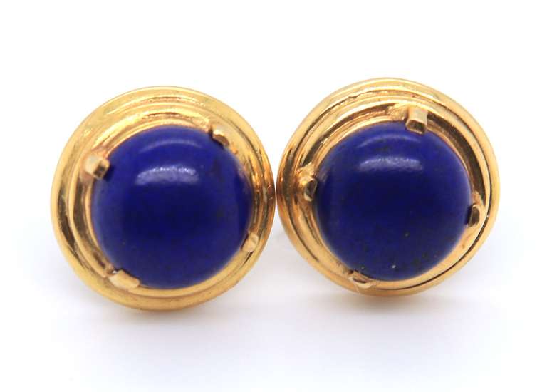 Fantastic Yellow Gold Lapis Stud Earrings