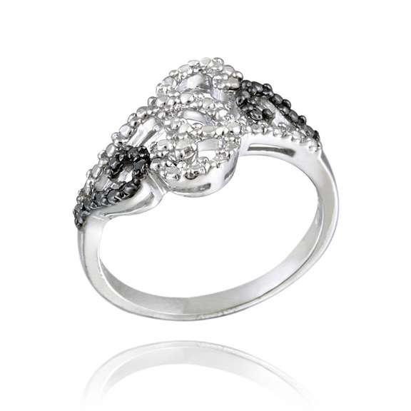 Sterling Silver Black Diamond Accent Swirl Design Ring