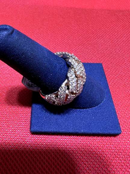 MENS 14K ROSE GOLD CUBAN LINK RING WITH 2.50 CARATS OF DIAMOND