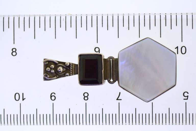 Sterling Silver Matching Set Of Mother Of Pearl And Garnet Earrings And Pendant