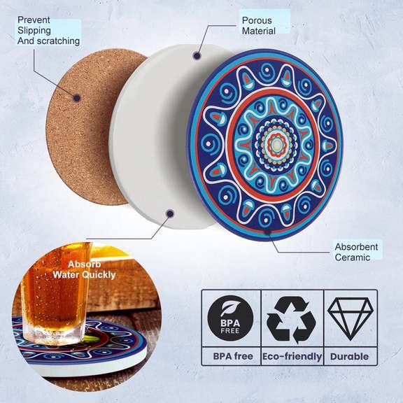 8PCS 4 inch Round Cup Tea Pad Marble Bohemian Style