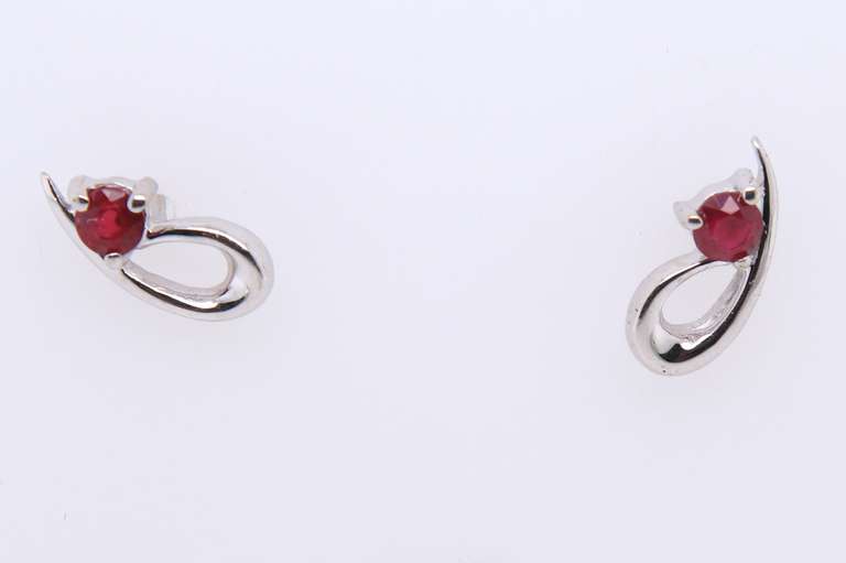 Cute White Gold Ruby Earrings