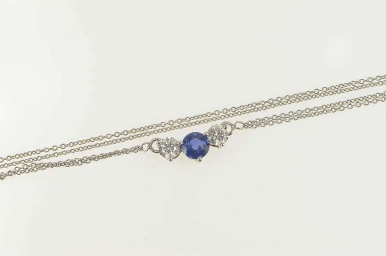 18K White Gold 1.07 Ctw Natural Sapphire Diamond Accent Necklace