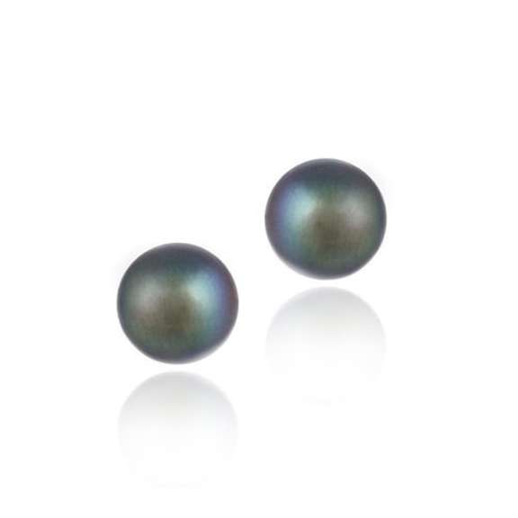 Sterling Silver Freshwater Cultured 8-8.5mm Peacock Pearl Stud Earrings