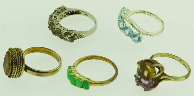 Sterling Silver Mixed Gemstone Ring Lot