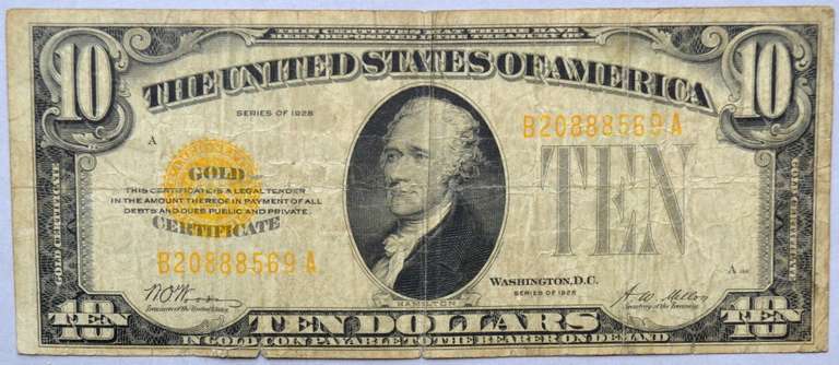 Circulated $10 1928 Series Gold Note