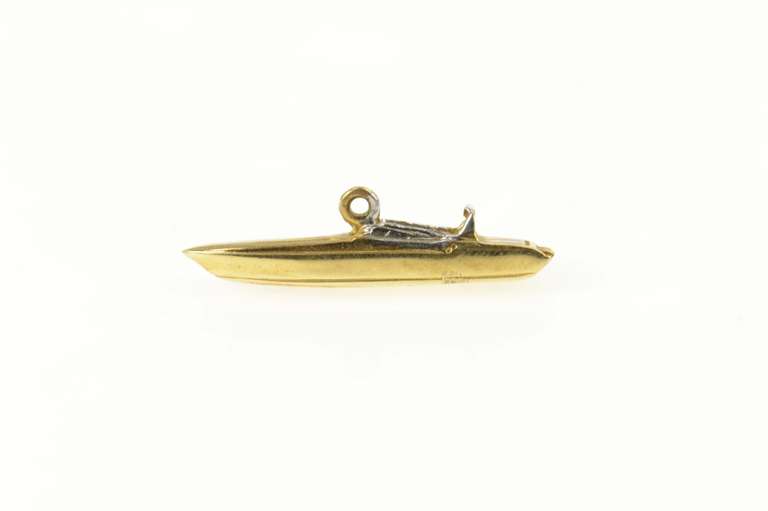 14K Yellow Gold 3D Two Tone Speed Boat Boating Charm/Pendant