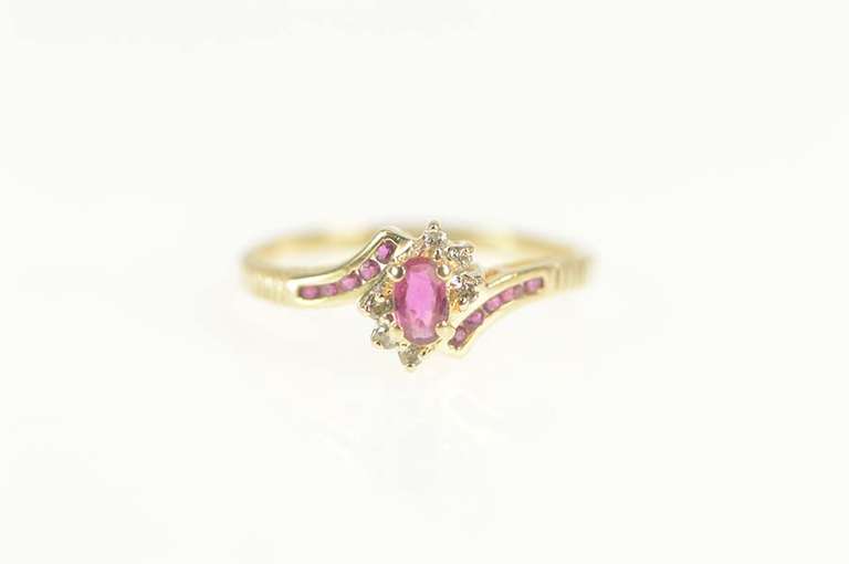 14K Yellow Gold Marquise Ruby Diamond Bypass Engagement Ring