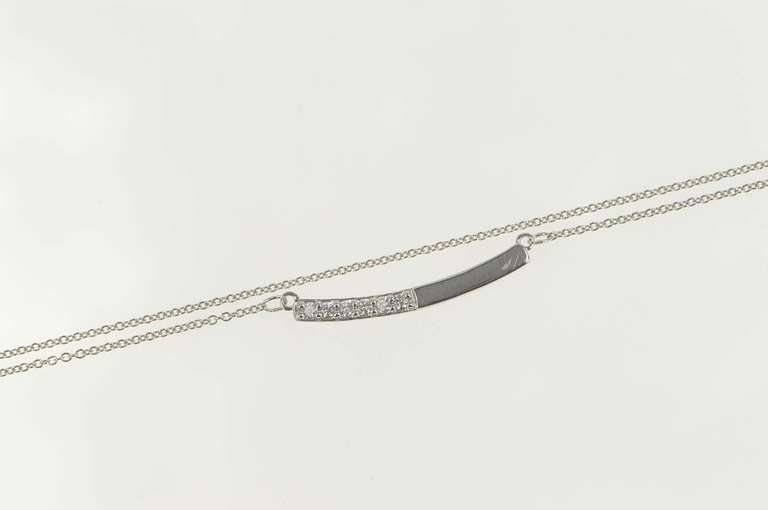 14K White Gold 0.15 Ctw Diamond Inset Curved Bar Chain Necklace