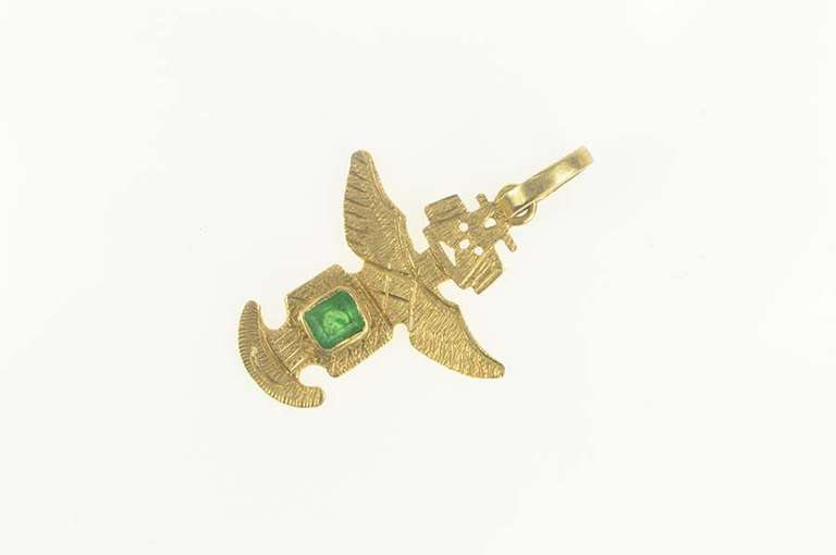 18K Yellow Gold Peruvian Natural Emerald Tribal Figure Charm/Pendant