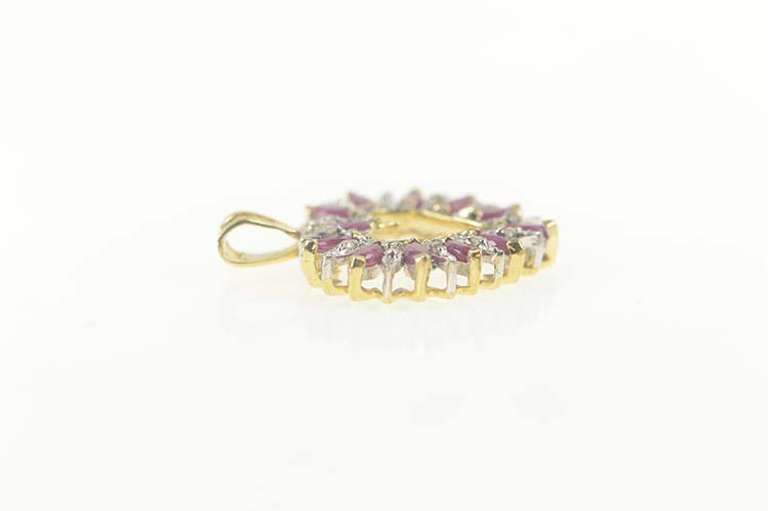 14K Yellow Gold Marquise Ruby Diamond Heart Love Symbol Pendant