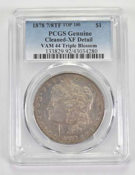 XF Detail Genuine 1878 7/8TF Morgan Silver Dollar Triple Blossom PCGS