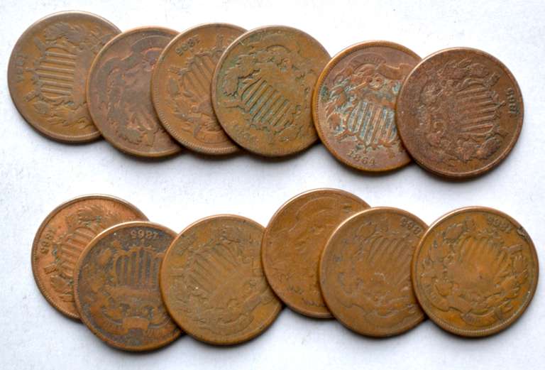 12 Two Cent Pieces