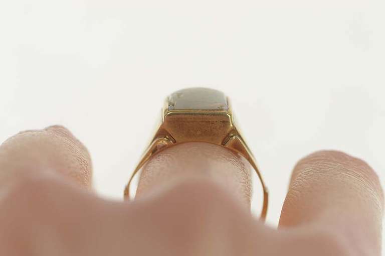 14K Yellow Gold 1960's Squared Men's Opal Statement Ring