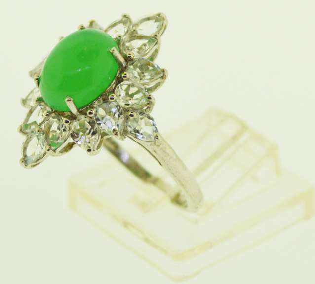 Sterling Silver Apple Green Color Jade Ring