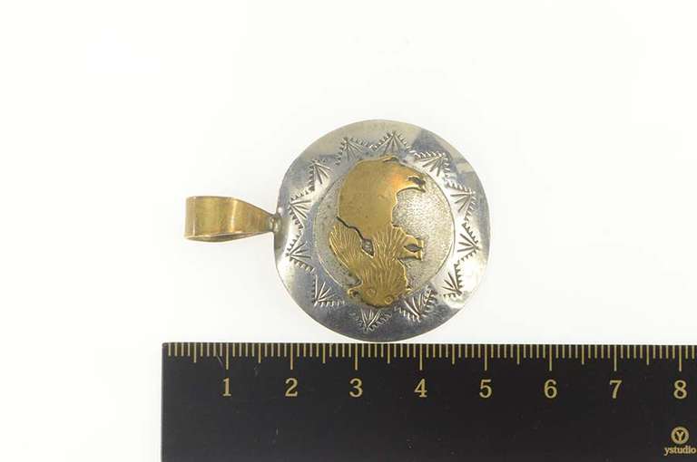 Sterling Silver Two Tone Native American Buffalo Medallion Pendant