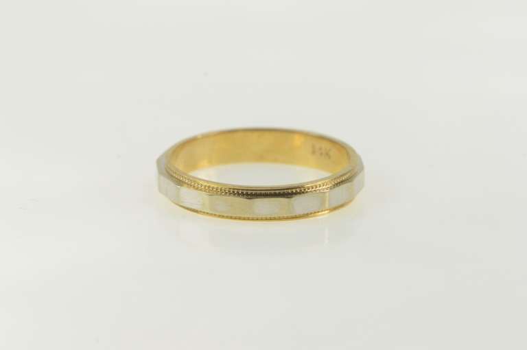 14K Yellow Gold Vintage NOS 1950's Two Tone Squared Band Ring