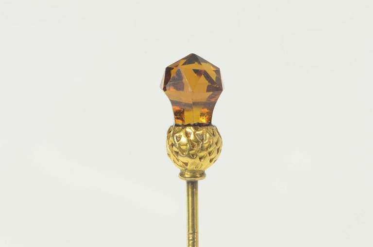 14K Yellow Gold Victorian Faceted Sim. Citrine Acorn Ornate Stick Pin