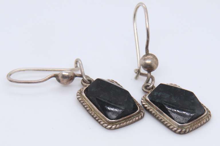 Vintage Sterling Silver Black Onyx Dangle Earrings