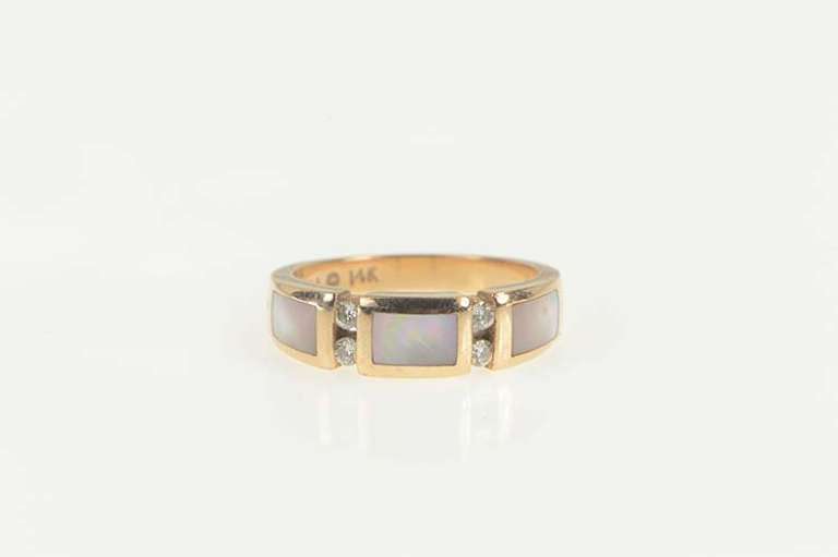 14K Rose Gold Diamond Pink Mother of Pearl Inlay Diamond Ring