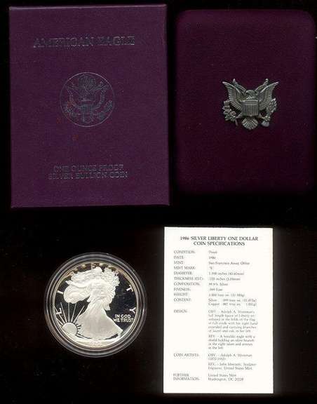 1986, 2004 & 2005 American Proof Silver Eagles Box/COAs