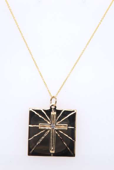 Charming Yellow Gold Square Diamond Cross Pendant on Chain