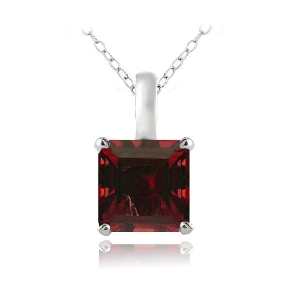 Sterling Silver 2.75ct Created Ruby Square Solitaire Necklace