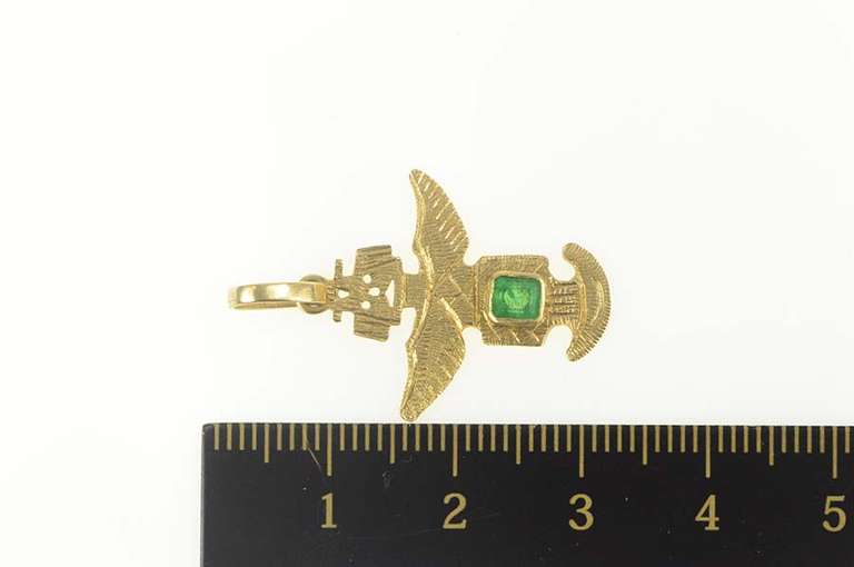 18K Yellow Gold Peruvian Natural Emerald Tribal Figure Charm/Pendant