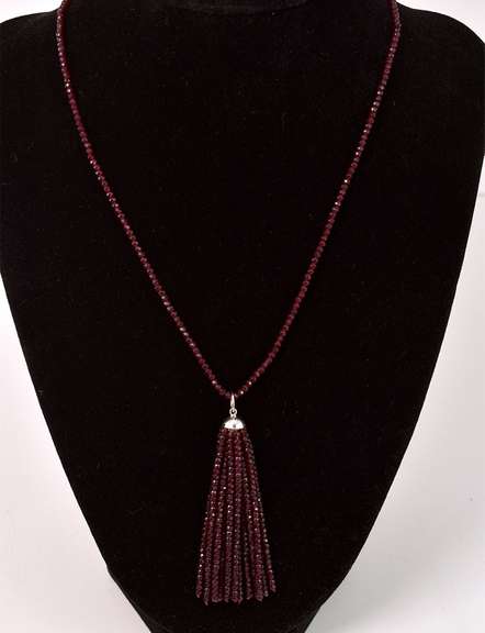 Incredible Garnet Bead Necklace with 18K White Gold