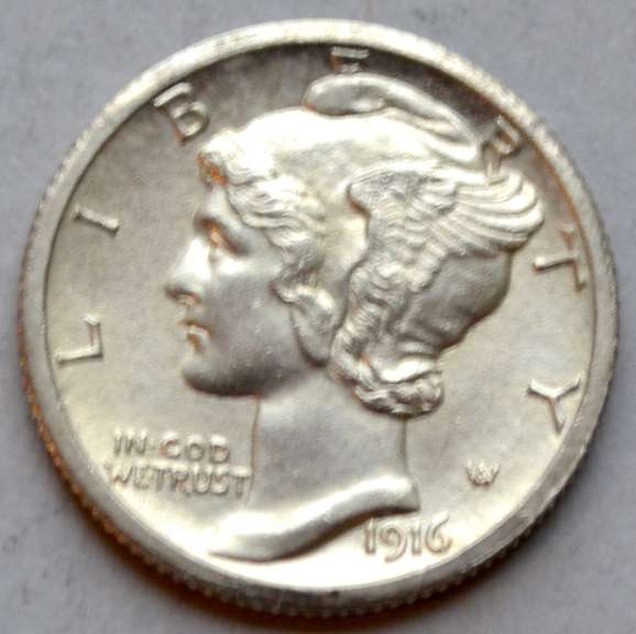 1916 S Gem BU  Full Split Bands Mercury Dime