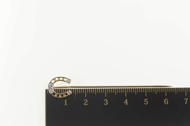 14K Yellow Gold Diamond Horse Shoe Lucky Good Luck Stick Pin
