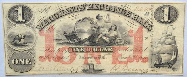 Unc $1 Merchants Exhange Bank Anacostia DC Jan 1 1854 Note