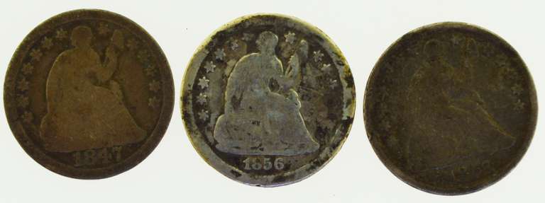 lot of 3 1847, 1856 and 1857 Seated Liberty Half Dime US Coin