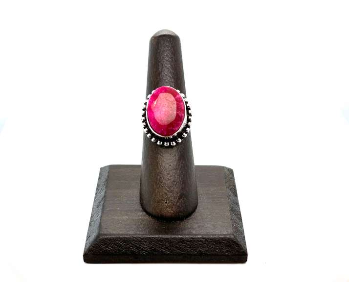 Oval Red Spinel Stone in Tibetan Silver Ring