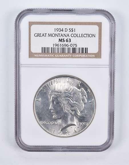 MS63 1934-D Peace Silver Dollar Great Montana Collection NGC