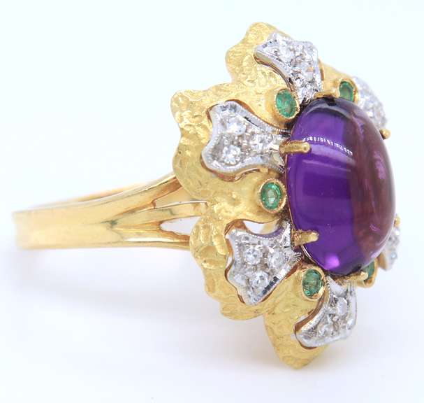 Majestic 18kt Amethyst, Emerald and Diamond Ring